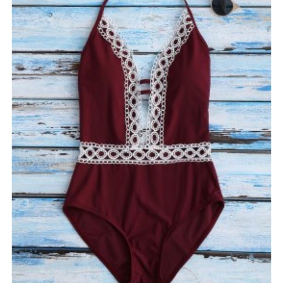 Wine Red Lace Monokini - Picture 3 of 4
